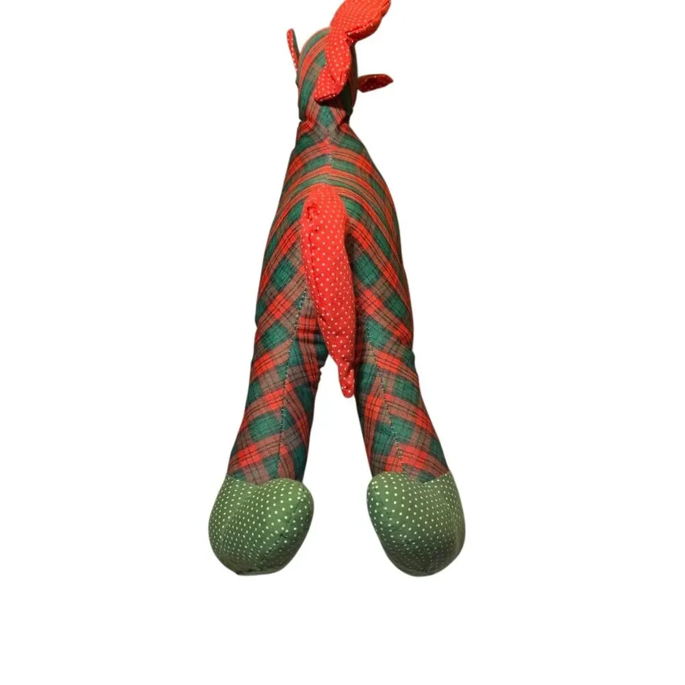 Vintage Handmade Red Green Plaid Rocking Horse Plush Christmas Holiday Stuffed